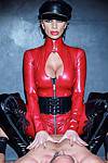 Domina Francesca in red latex catsuit and sexy high heels boots
